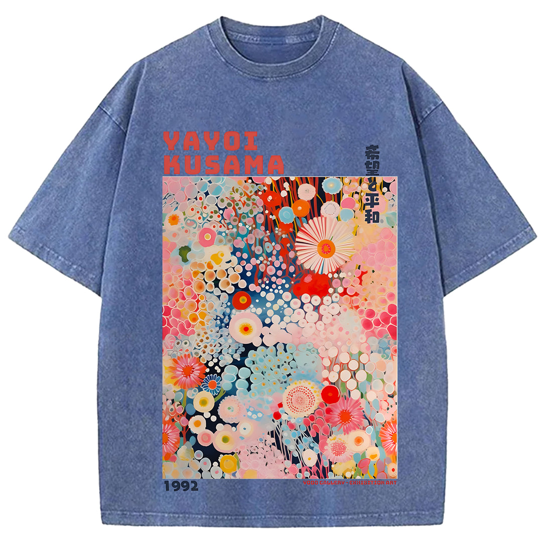 Yayoi Kusama Vintage Design Washed Crew Neck T-Shirt