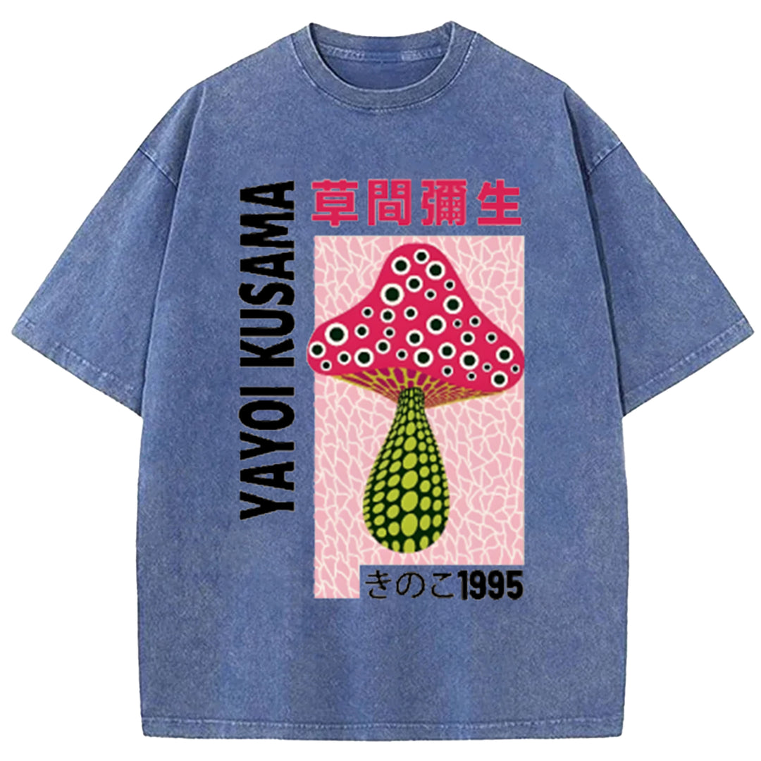 Yayoi Kusama Flower Vintage Japanese Design Washed Crew Neck T-Shirt