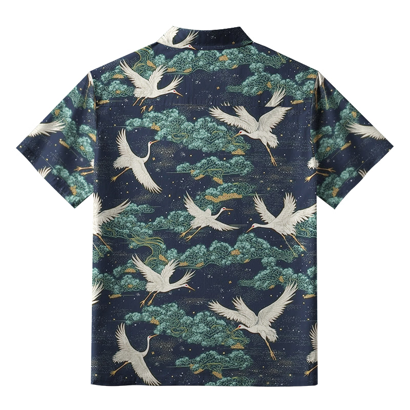 Cranes And Clouds Button-up Shirt