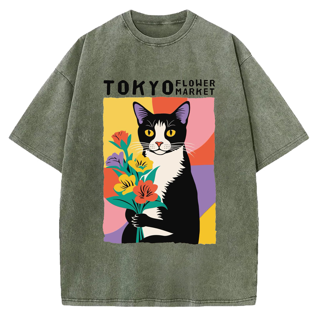 Yayoi Kusama Flower Vintage Washed Crew Neck T-Shirt