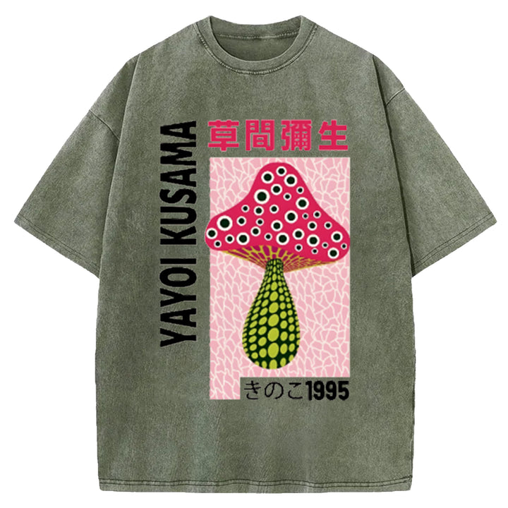 Yayoi Kusama Flower Vintage Japanese Design Washed Crew Neck T-Shirt