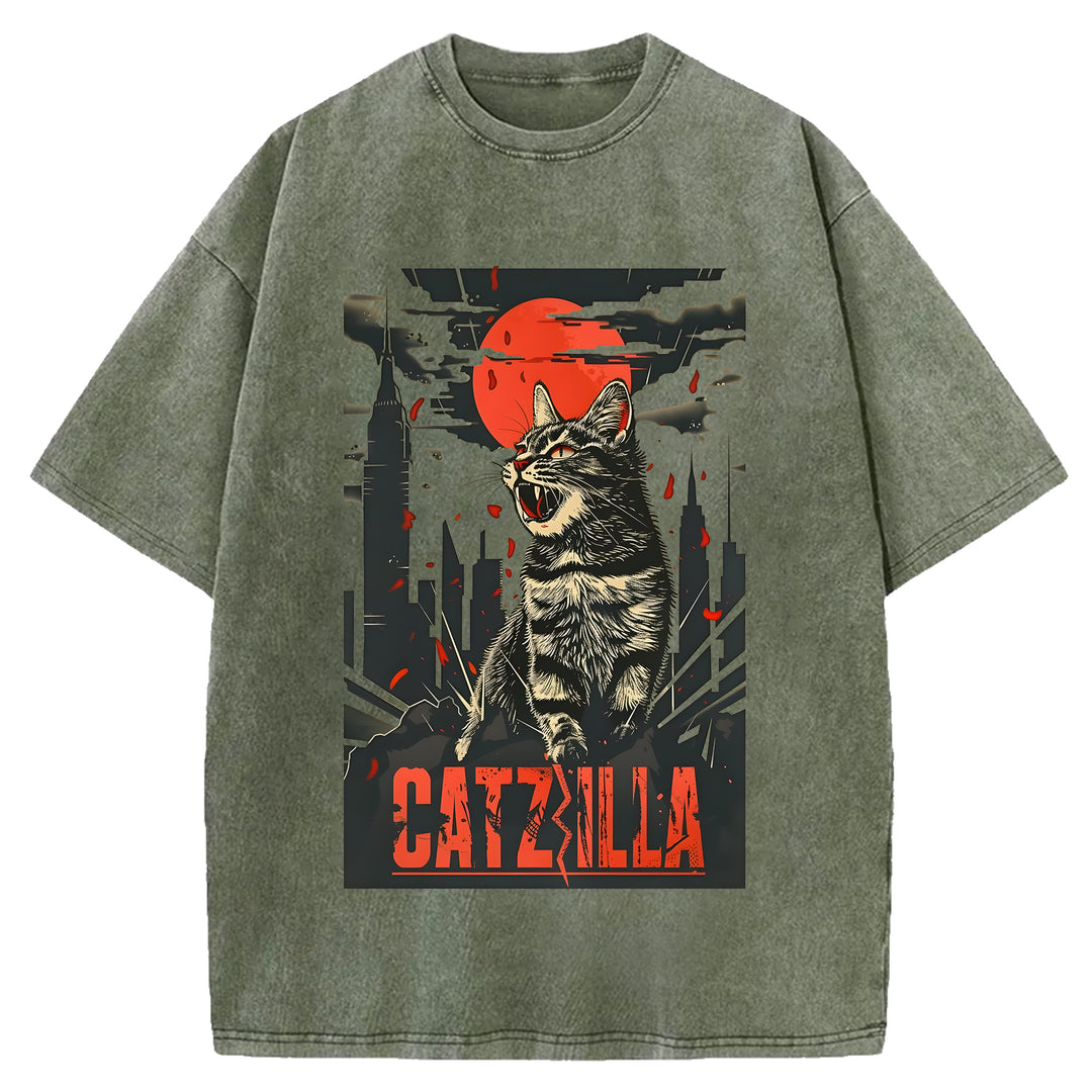 Catzilla Washed Crew Neck T-Shirt