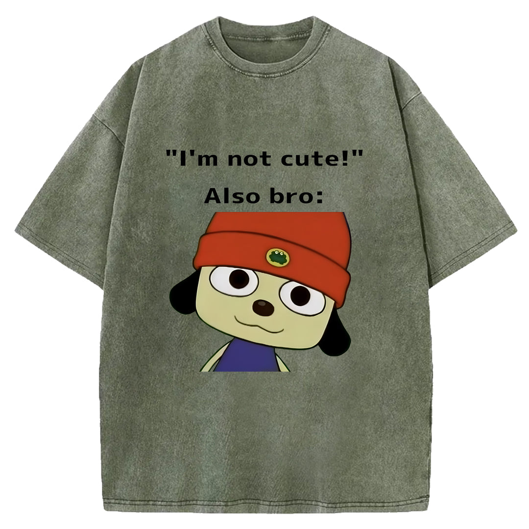 "I'm not cute!" Parappa The Rapper Washed Crew Neck T-shirt