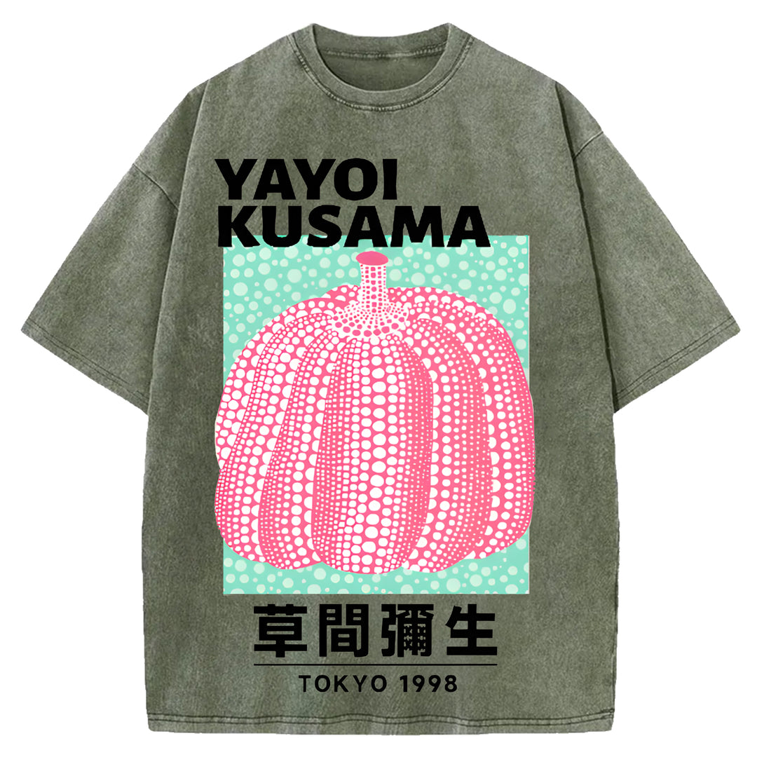 Yayoi Kusama Tokyo 1998 Vintage Design Washed Crew Neck T-Shirt