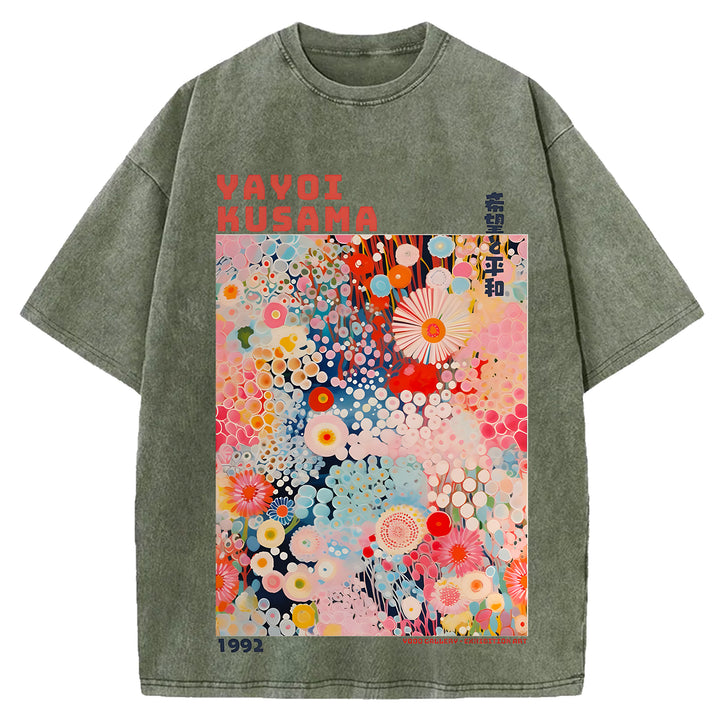 Yayoi Kusama Vintage Design Washed Crew Neck T-Shirt