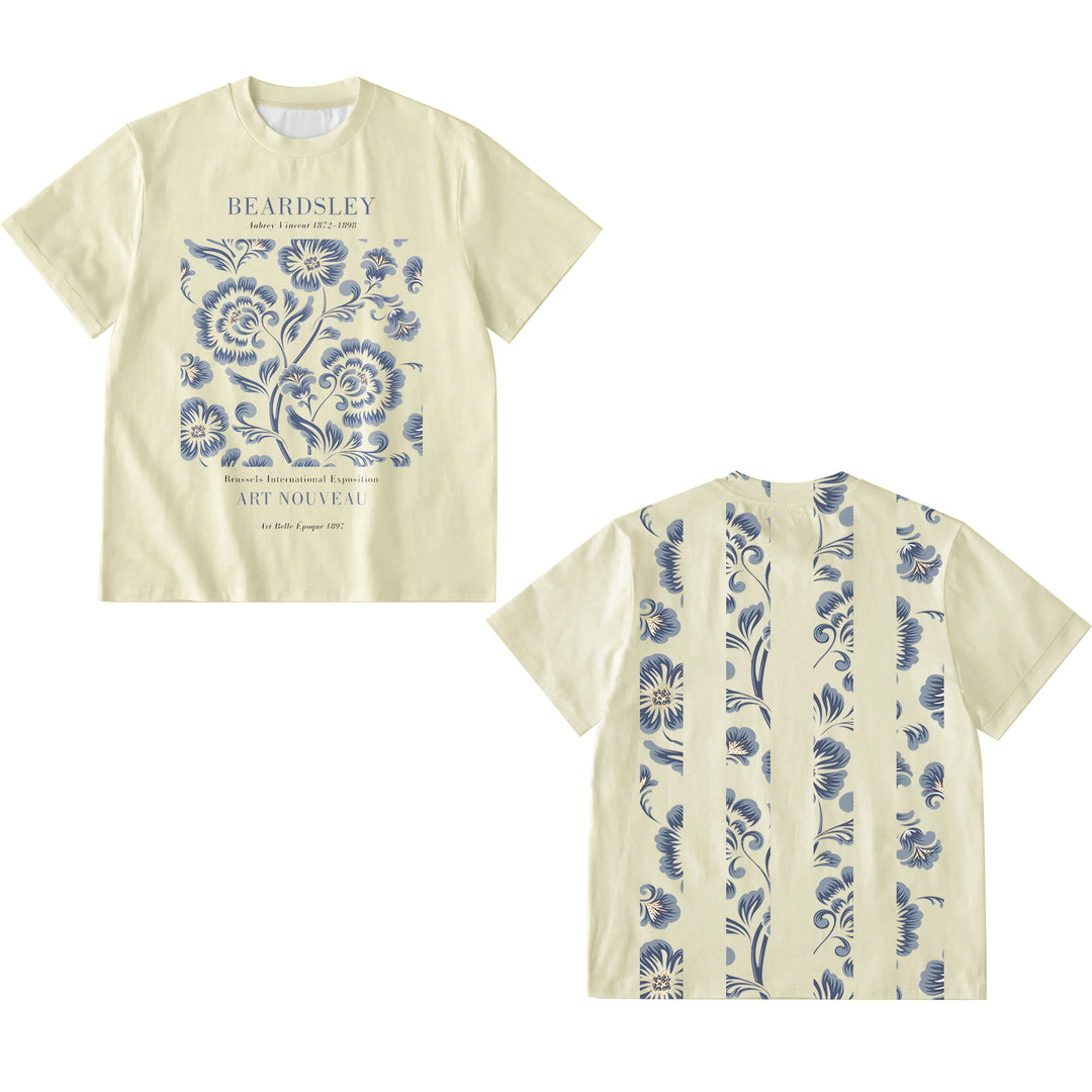 Vintage Flower Design Print Crew Neck T-shirt