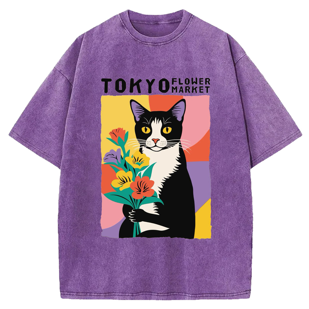 Yayoi Kusama Flower Vintage Washed Crew Neck T-Shirt