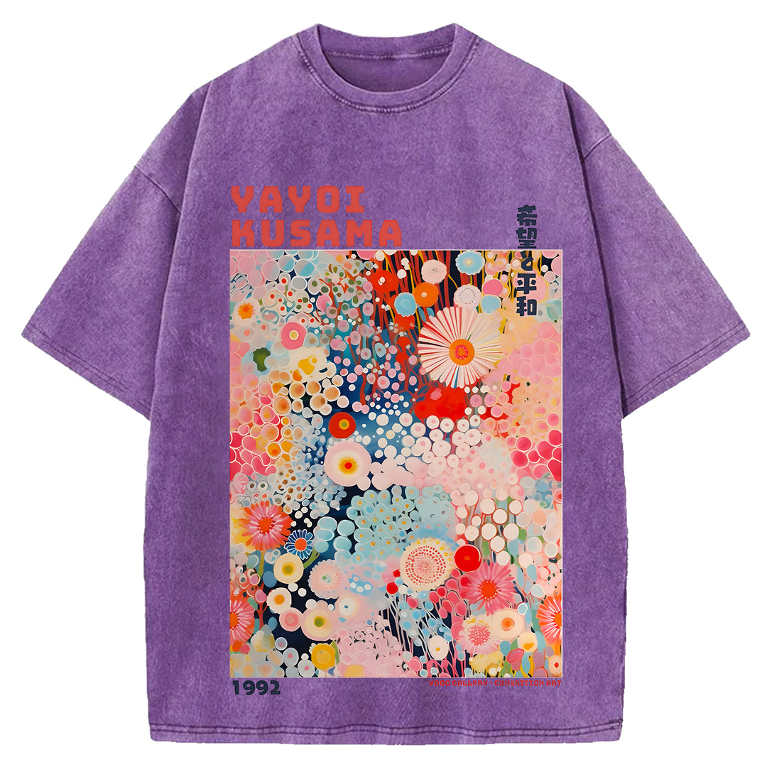 Yayoi Kusama Vintage Design Washed Crew Neck T-Shirt