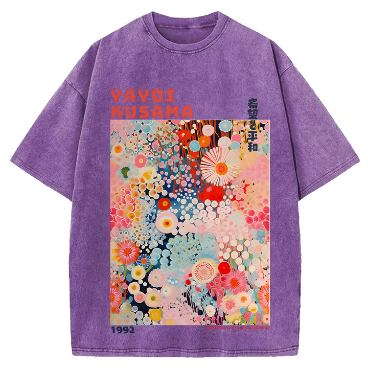 Yayoi Kusama Vintage Design Washed Crew Neck T-Shirt