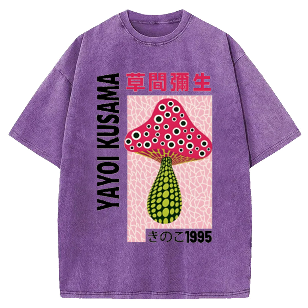 Yayoi Kusama Flower Vintage Japanese Design Washed Crew Neck T-Shirt