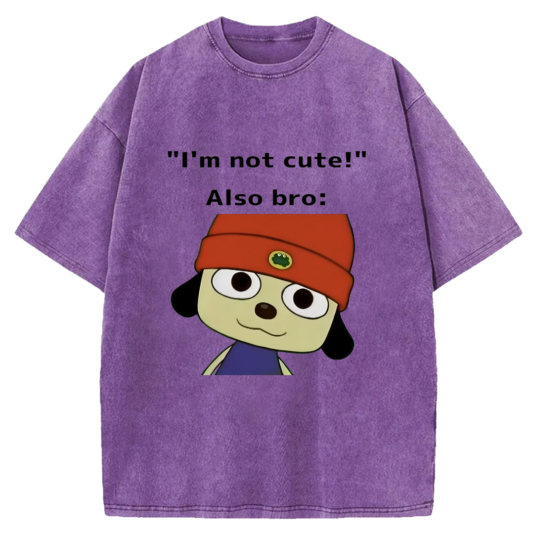 "I'm not cute!" Parappa The Rapper Washed Crew Neck T-shirt