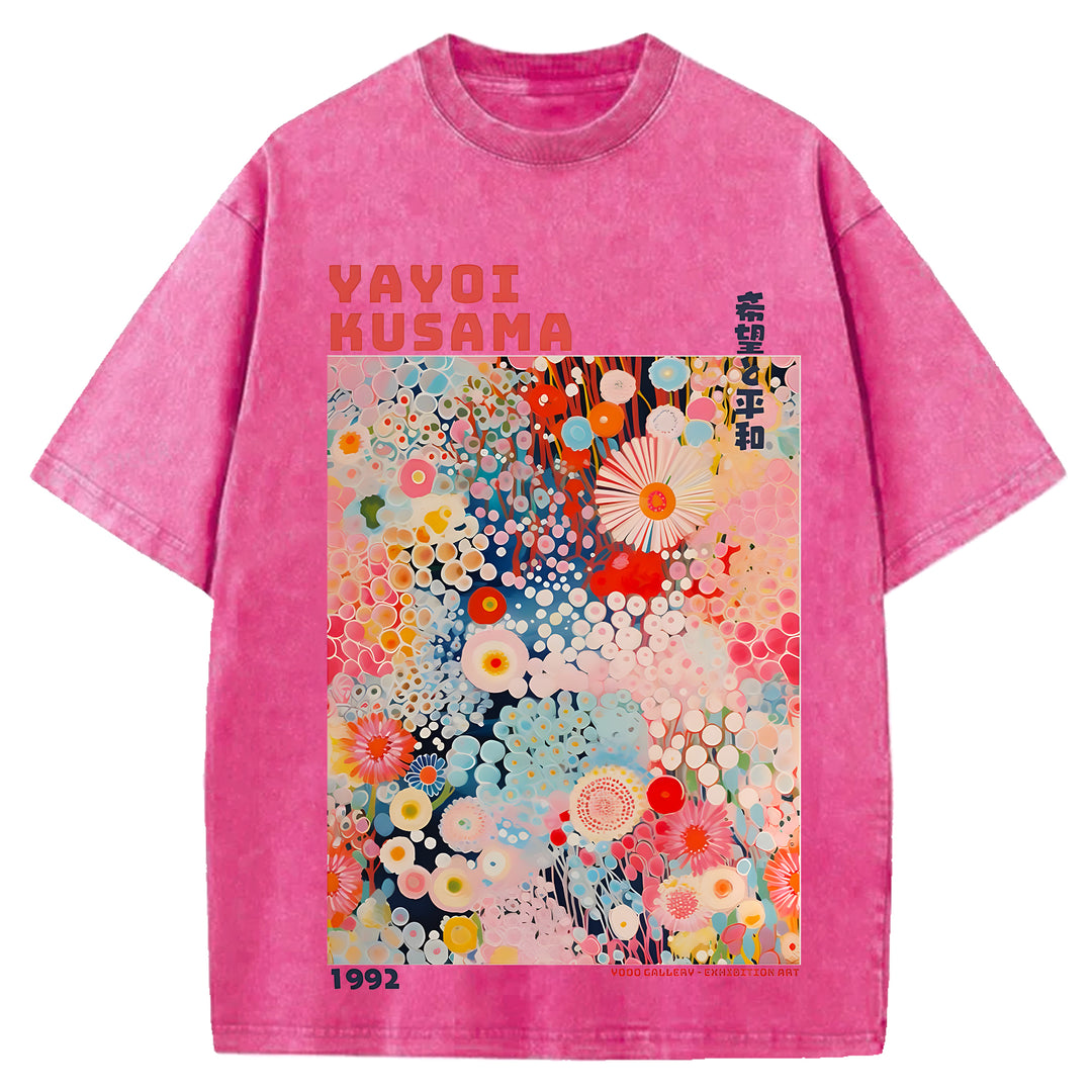 Yayoi Kusama Vintage Design Washed Crew Neck T-Shirt