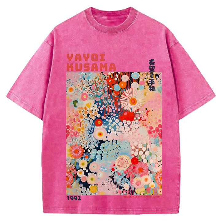 Yayoi Kusama Vintage Design Washed Crew Neck T-Shirt