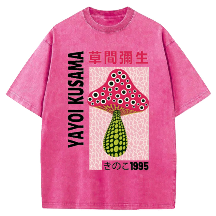 Yayoi Kusama Flower Vintage Japanese Design Washed Crew Neck T-Shirt