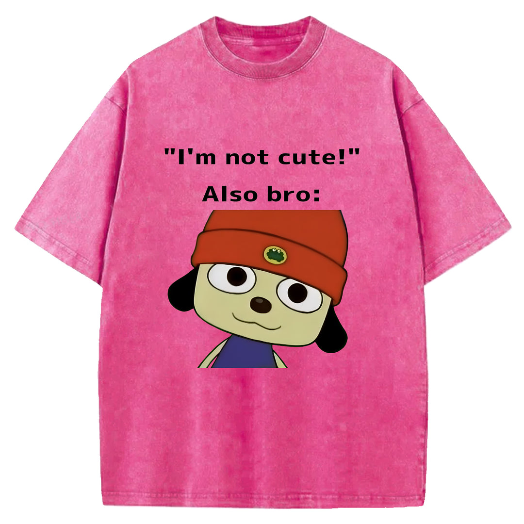 "I'm not cute!" Parappa The Rapper Washed Crew Neck T-shirt