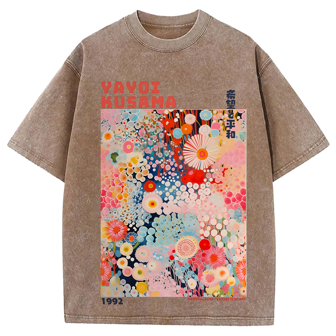 Yayoi Kusama Vintage Design Washed Crew Neck T-Shirt