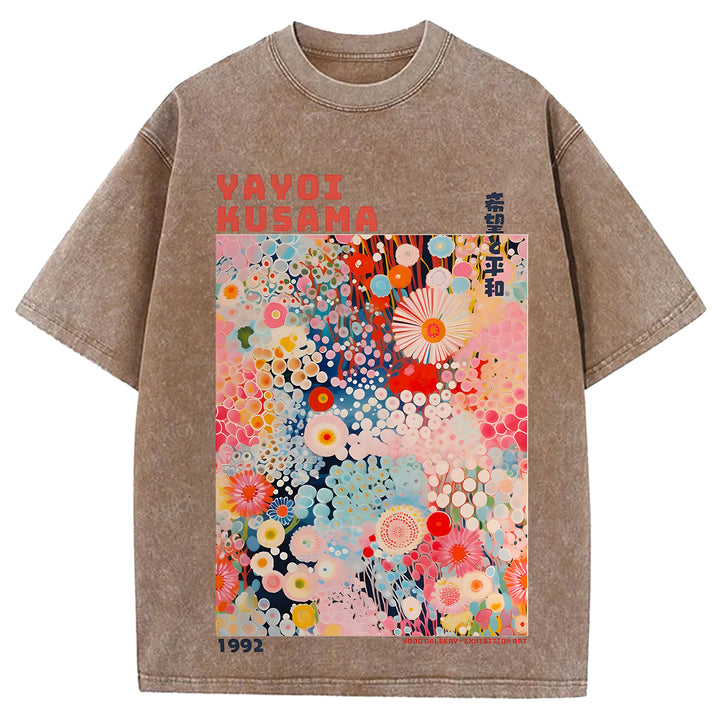 Yayoi Kusama Vintage Design Washed Crew Neck T-Shirt