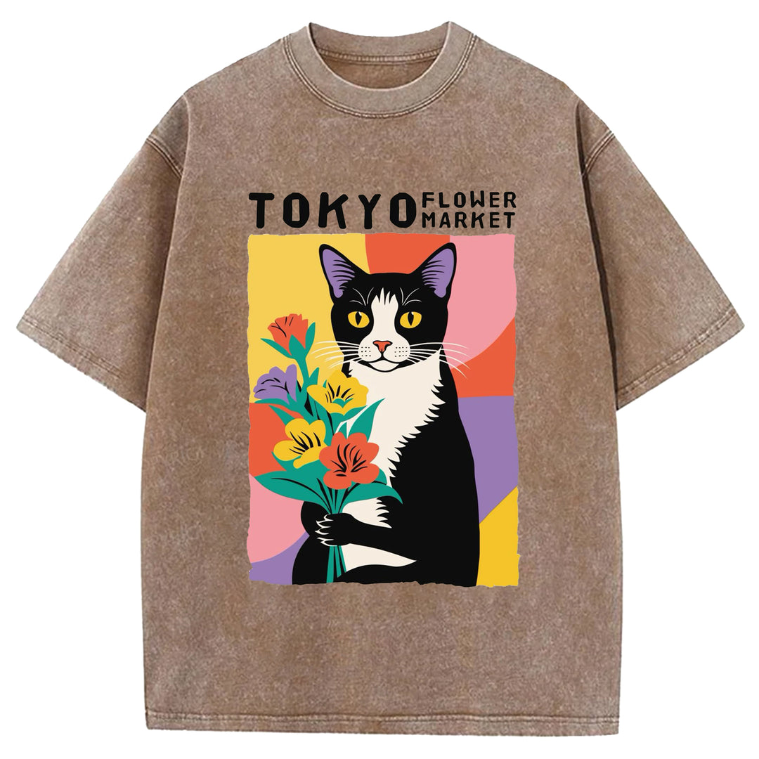 Yayoi Kusama Flower Vintage Washed Crew Neck T-Shirt