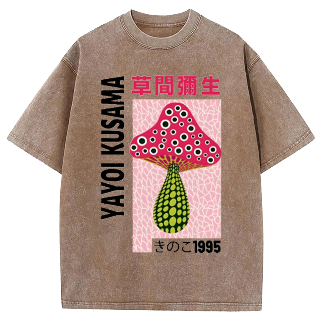 Yayoi Kusama Flower Vintage Japanese Design Washed Crew Neck T-Shirt