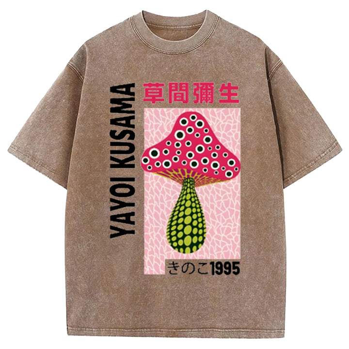 Yayoi Kusama Flower Vintage Japanese Design Washed Crew Neck T-Shirt