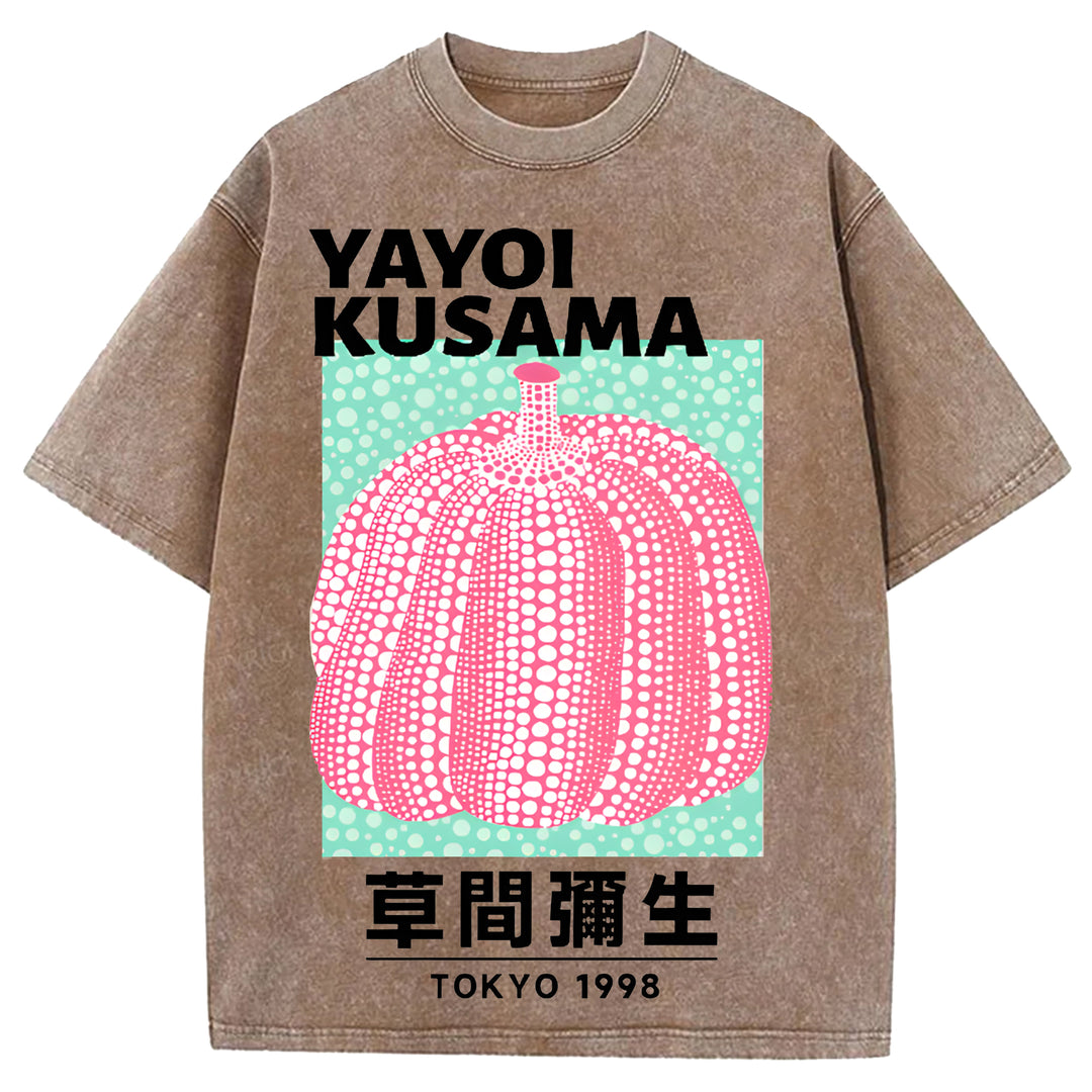 Yayoi Kusama Tokyo 1998 Vintage Design Washed Crew Neck T-Shirt