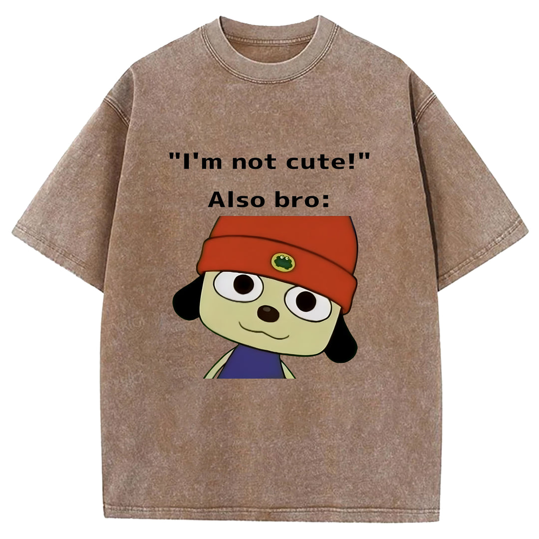"I'm not cute!" Parappa The Rapper Washed Crew Neck T-shirt