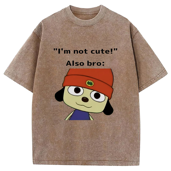 "I'm not cute!" Parappa The Rapper Washed Crew Neck T-shirt