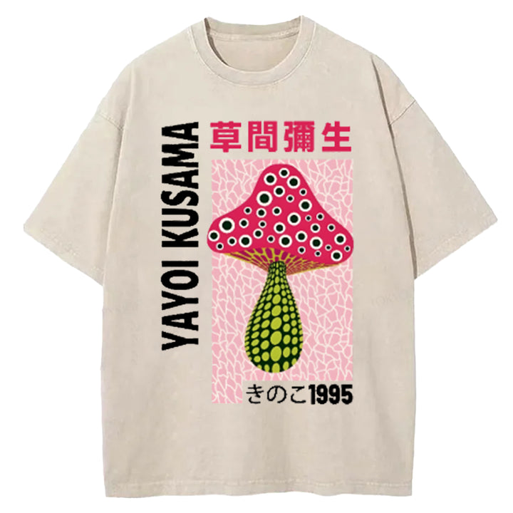 Yayoi Kusama Flower Vintage Japanese Design Washed Crew Neck T-Shirt