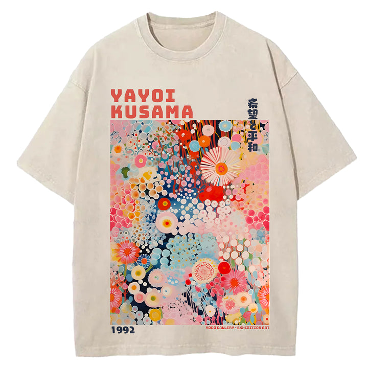Yayoi Kusama Vintage Design Washed Crew Neck T-Shirt