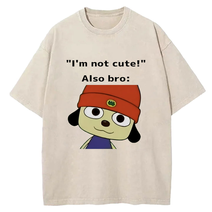 "I'm not cute!" Parappa The Rapper Washed Crew Neck T-shirt