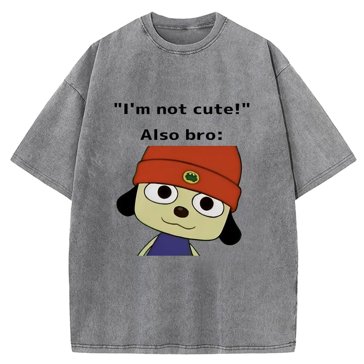 "I'm not cute!" Parappa The Rapper Washed Crew Neck T-shirt