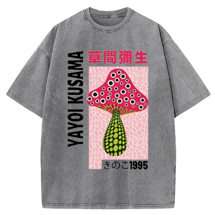 Yayoi Kusama Flower Vintage Japanese Design Washed Crew Neck T-Shirt