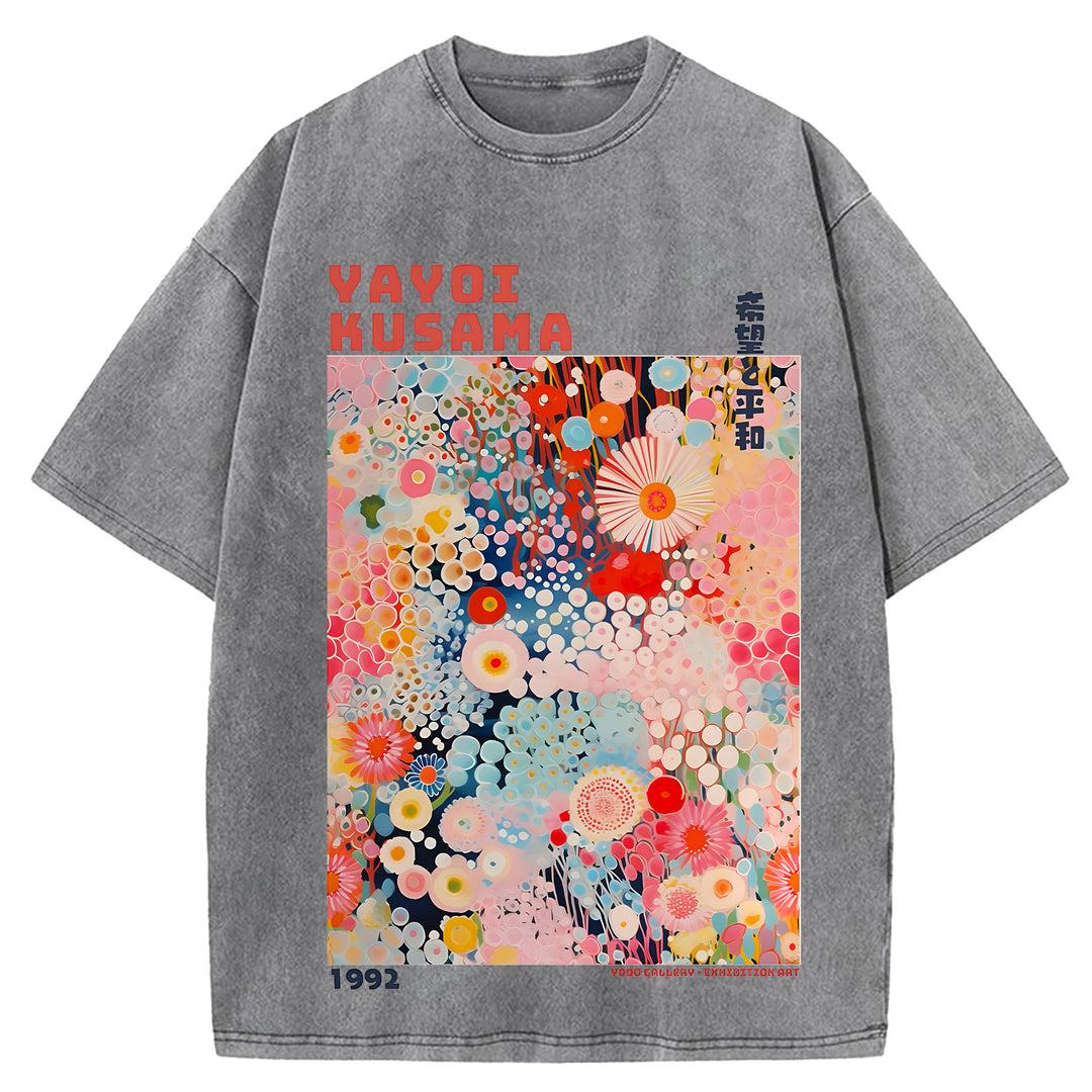 Yayoi Kusama Vintage Design Washed Crew Neck T-Shirt