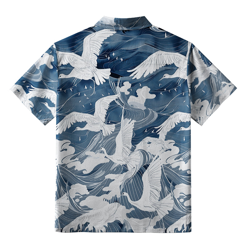 Graceful Cranes On Waves Aloha Hawaiian Shirt