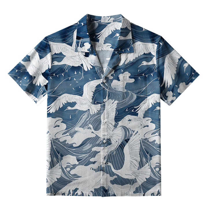 Graceful Cranes On Waves Aloha Hawaiian Shirt
