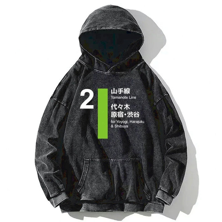Yamanote Line Shibuya and Harajuku Washed Hoodie