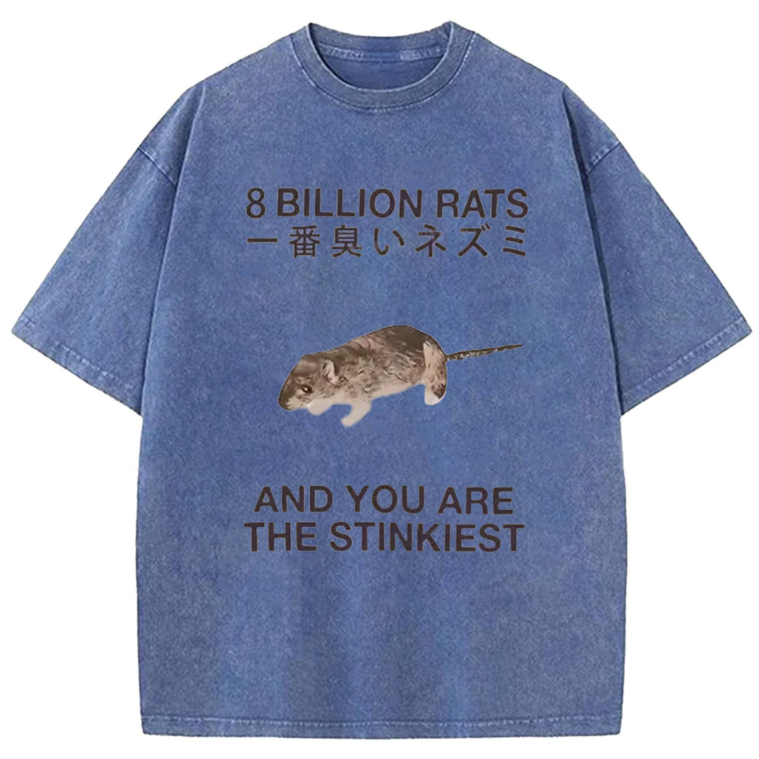 8 BILLION RATS Washed Crew Neck T-shirt