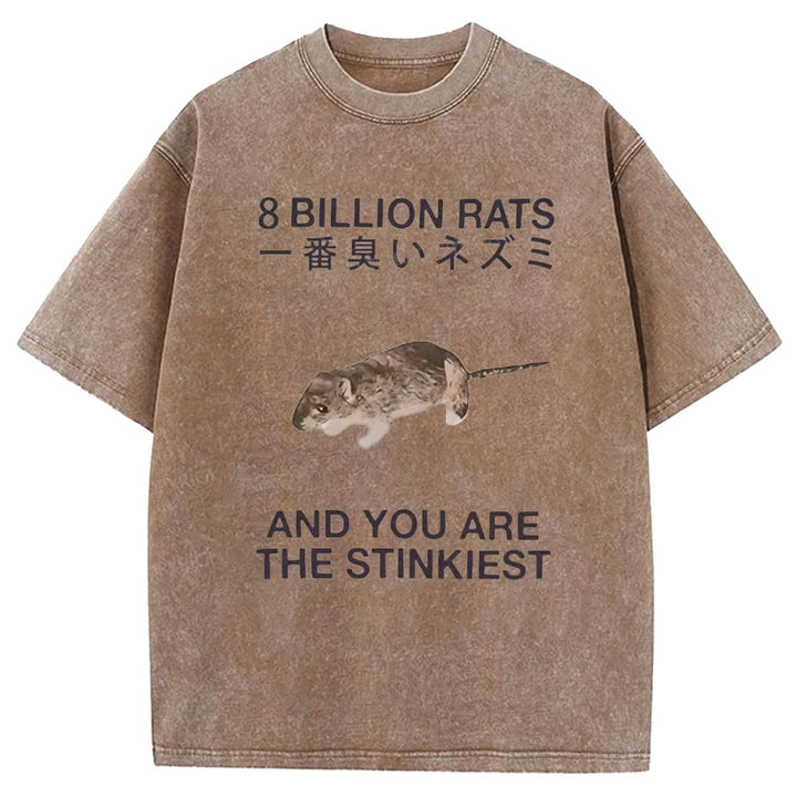 8 BILLION RATS Washed Crew Neck T-shirt