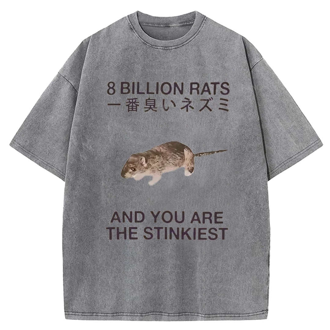 8 BILLION RATS Washed Crew Neck T-shirt