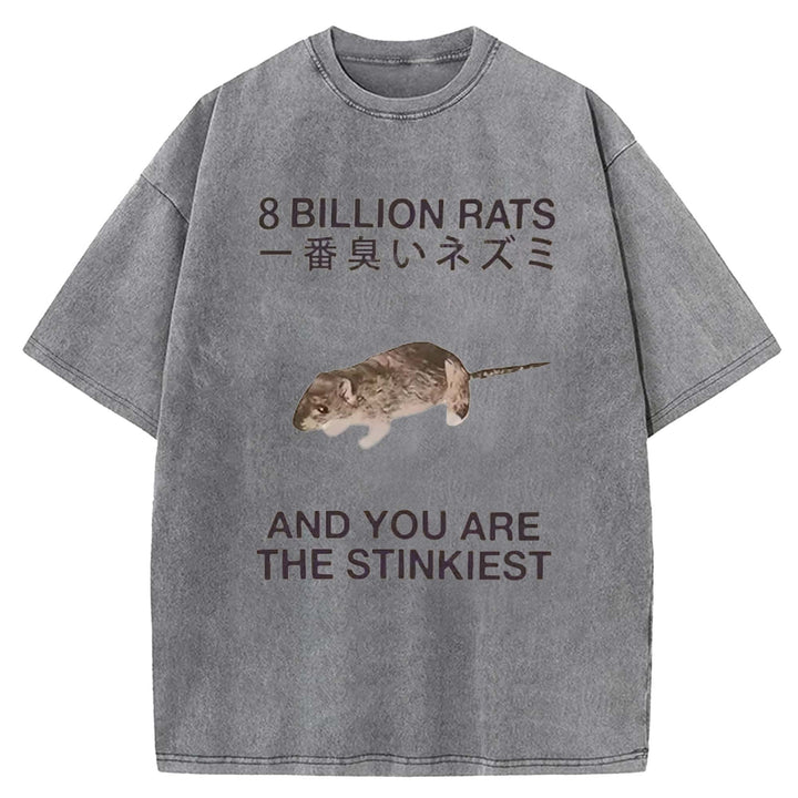 8 BILLION RATS Washed Crew Neck T-shirt