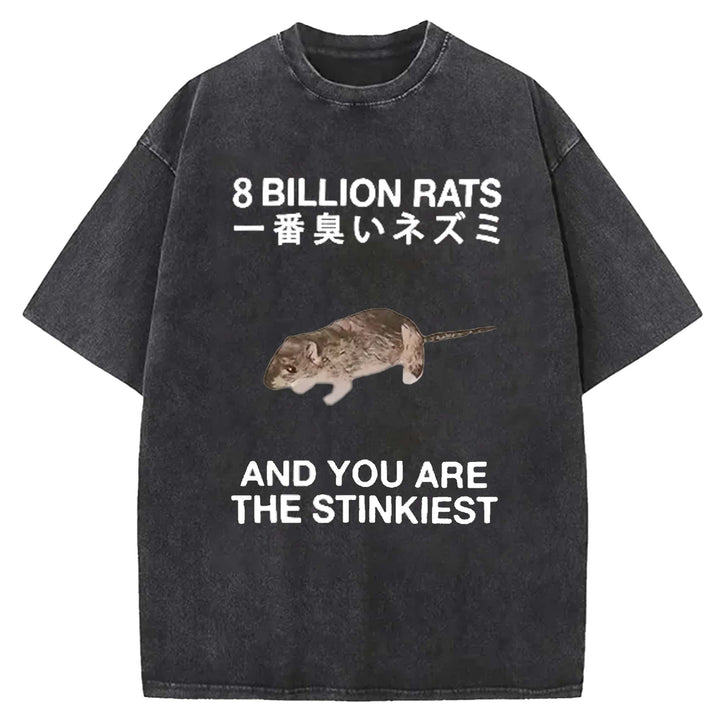 8 BILLION RATS Washed Crew Neck T-shirt