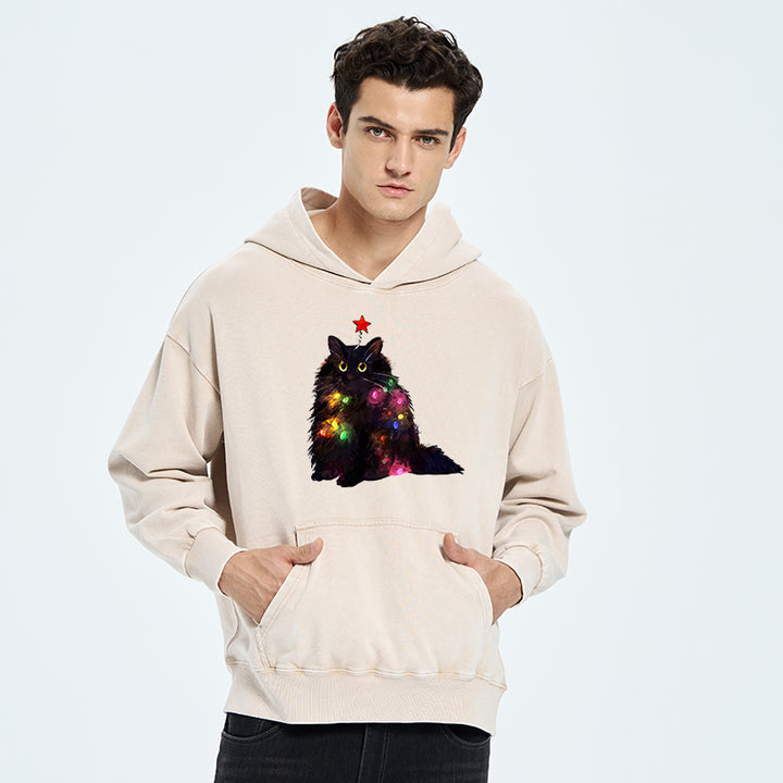 Christmas Lights Cat Washed Hoodie
