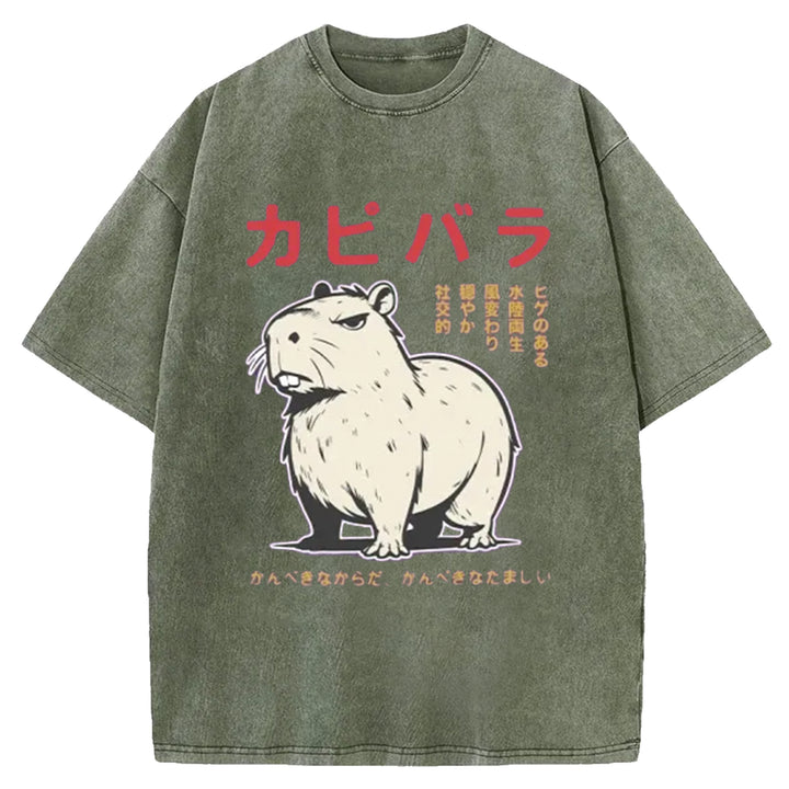 Capybara Fury Washed Crew Neck T-Shirt