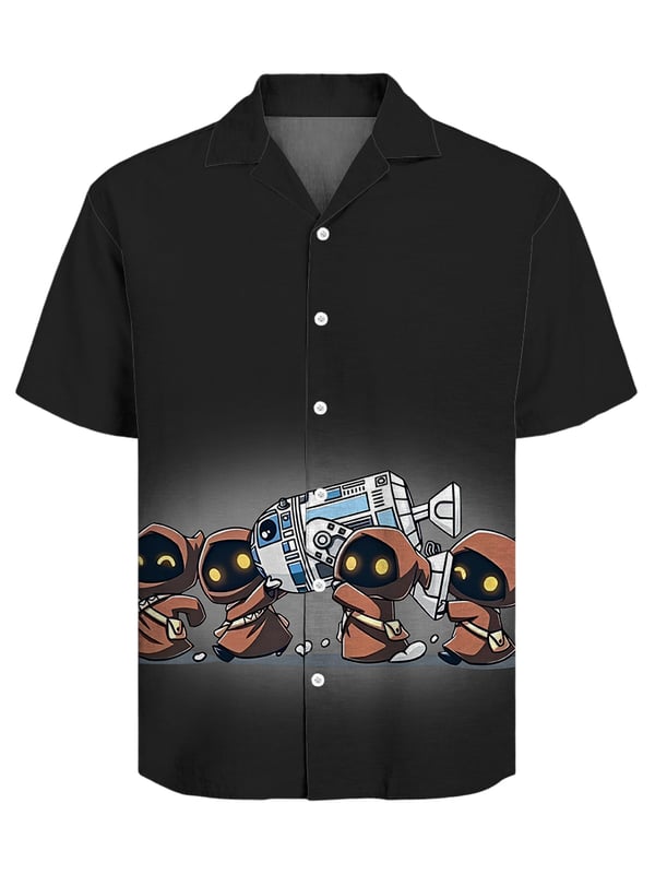 Casual Cartoon Cuban Collar Short Sleeve Shirt
