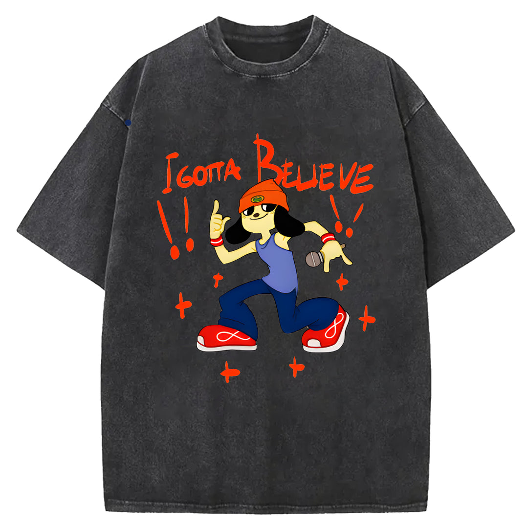 Parappa The Rapper Vintage Design Washed Crew Neck T-Shirt