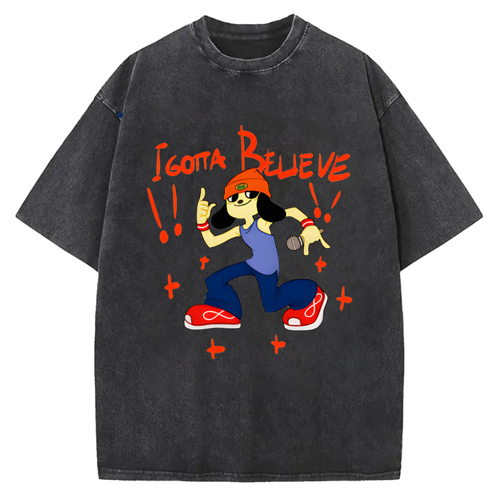 Parappa The Rapper Vintage Design Washed Crew Neck T-Shirt