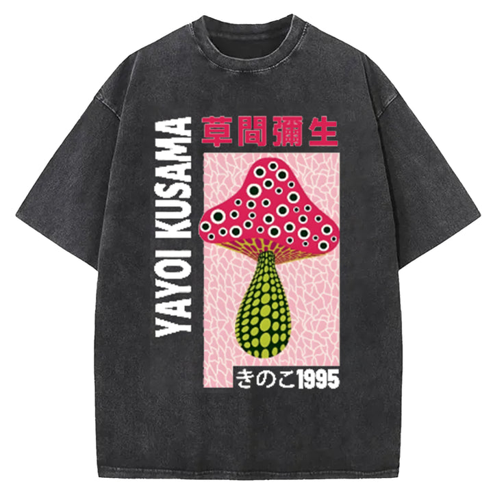 Yayoi Kusama Flower Vintage Japanese Design Washed Crew Neck T-Shirt