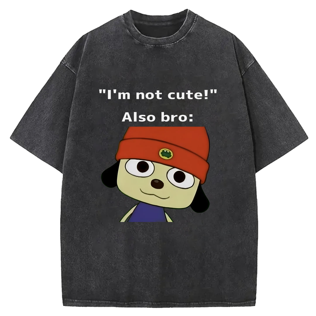 "I'm not cute!" Parappa The Rapper Washed Crew Neck T-shirt