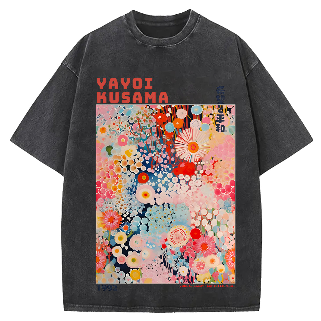 Yayoi Kusama Vintage Design Washed Crew Neck T-Shirt