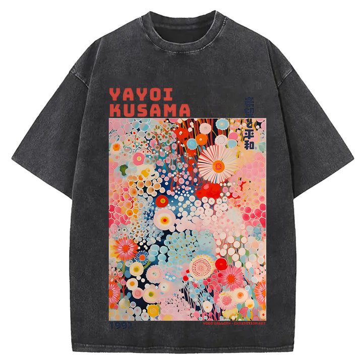 Yayoi Kusama Vintage Design Washed Crew Neck T-Shirt